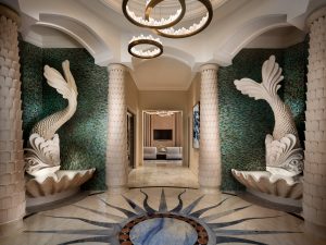 Luxury suite entrance with sculptures. © Atlantis The Palm