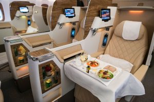 Emirates Business Class meal served on-board with wine © The Emirates Group